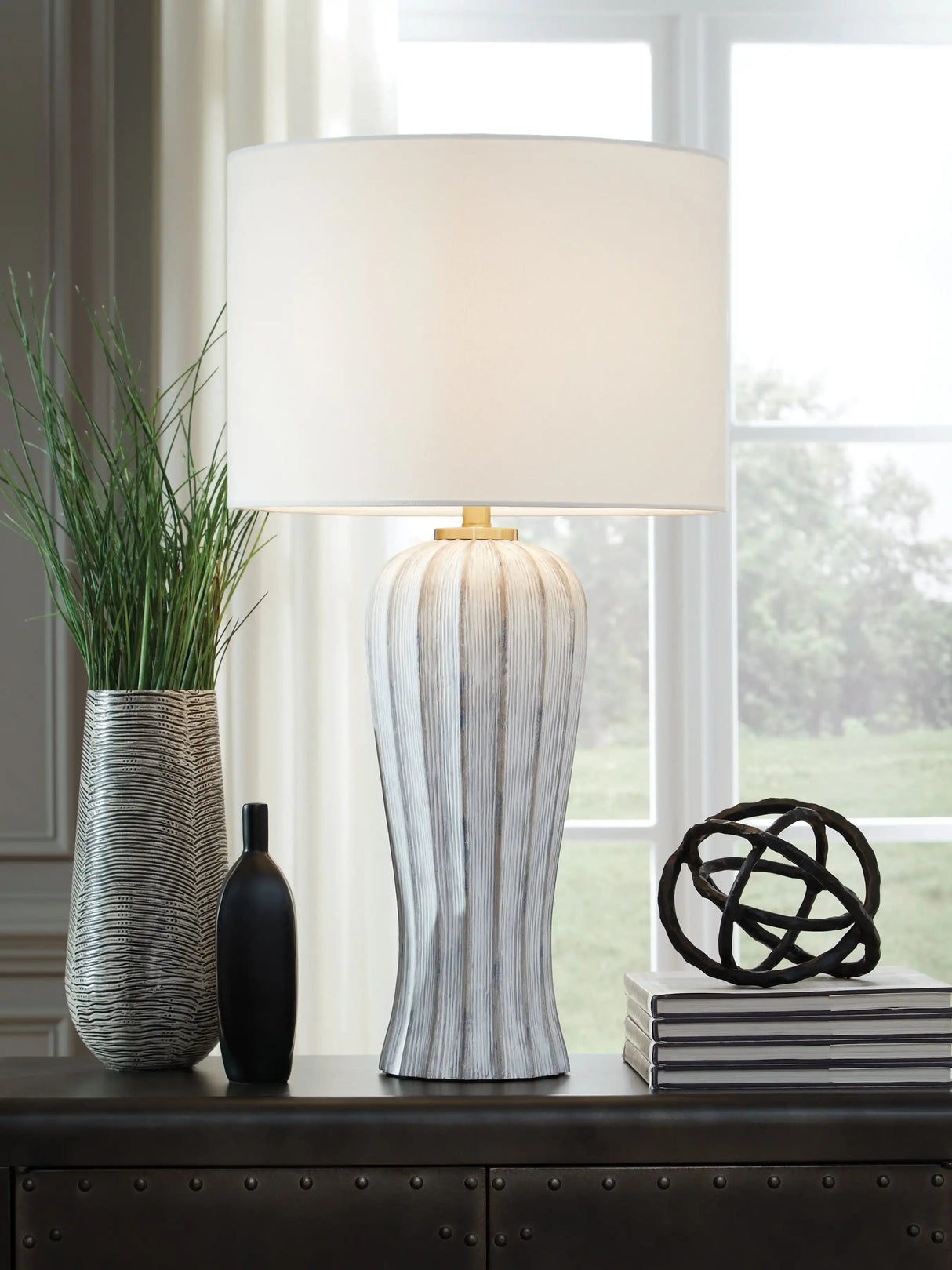 Lanwell - Poly Table Lamp - Antique Gray - Best Buy Furniture