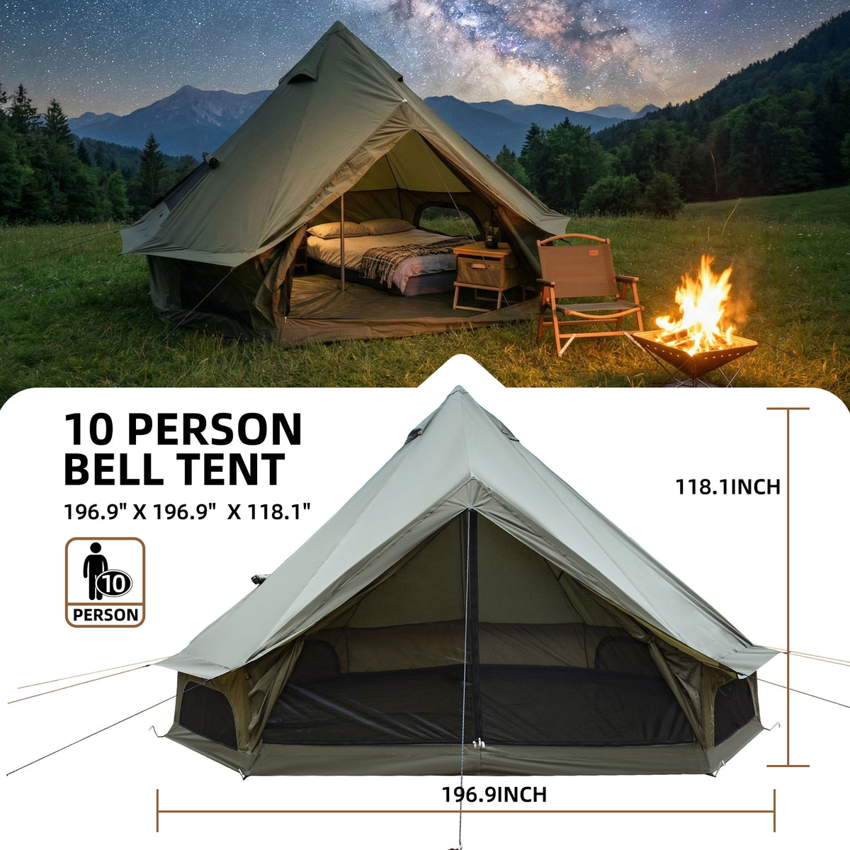 4 Season Bell Tent 16.4FT with Stove Jack - Oxford Fabric