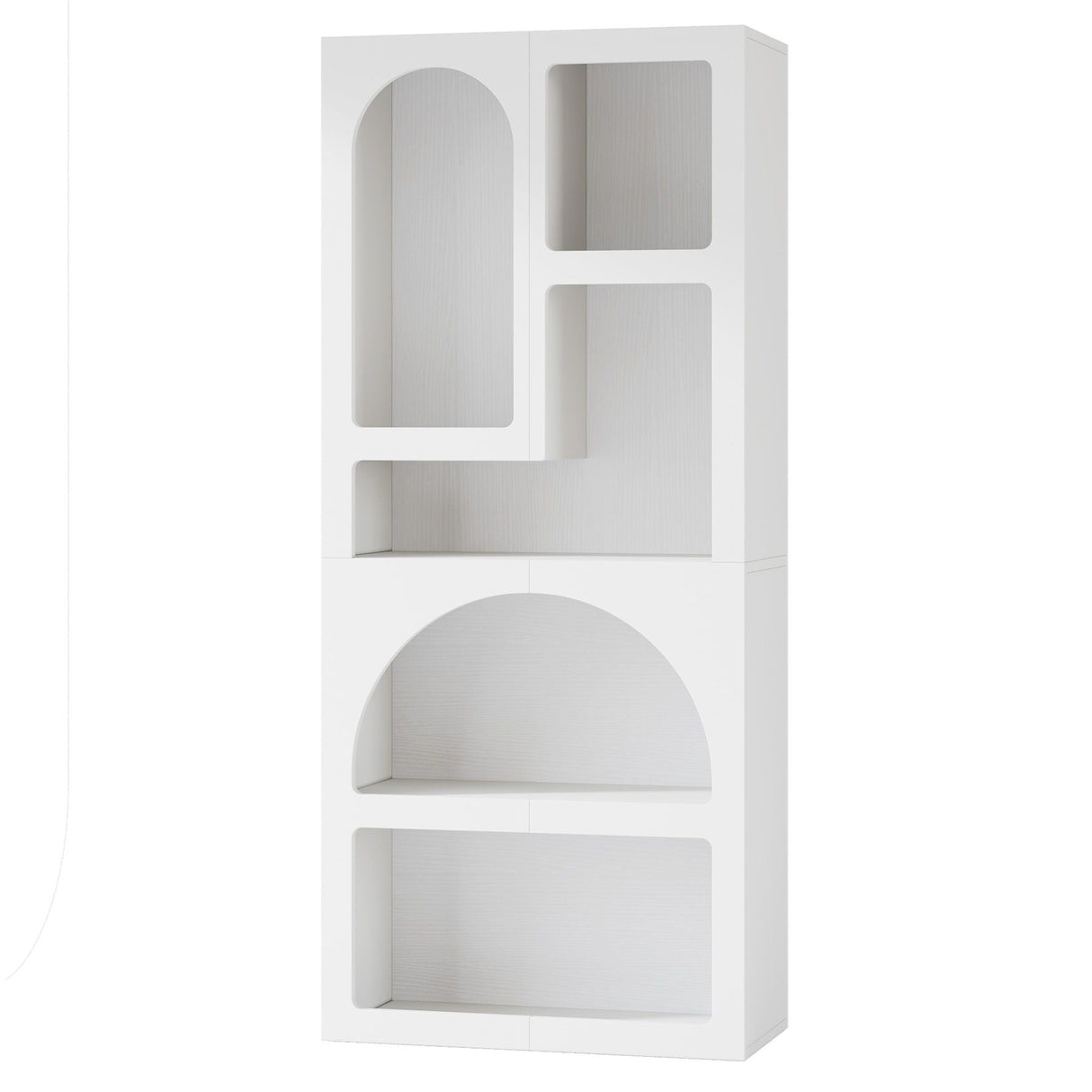 Geometric Arched 5 Shelf Art Display Bookcase for Living Room - White