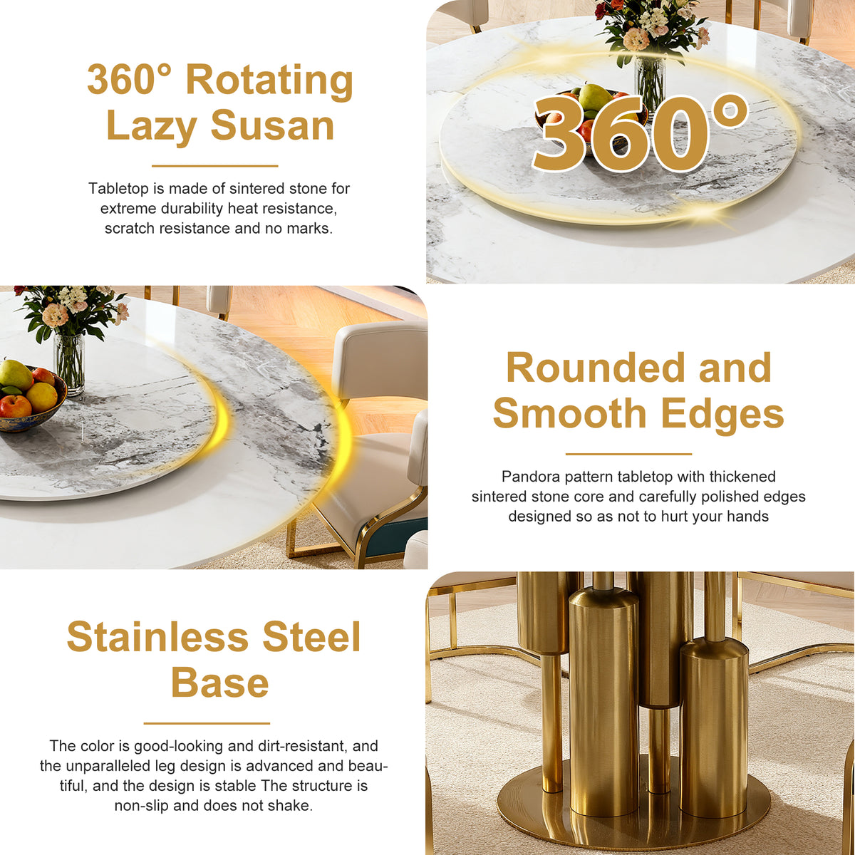 59" Round Sintered Stone Dining Table Set