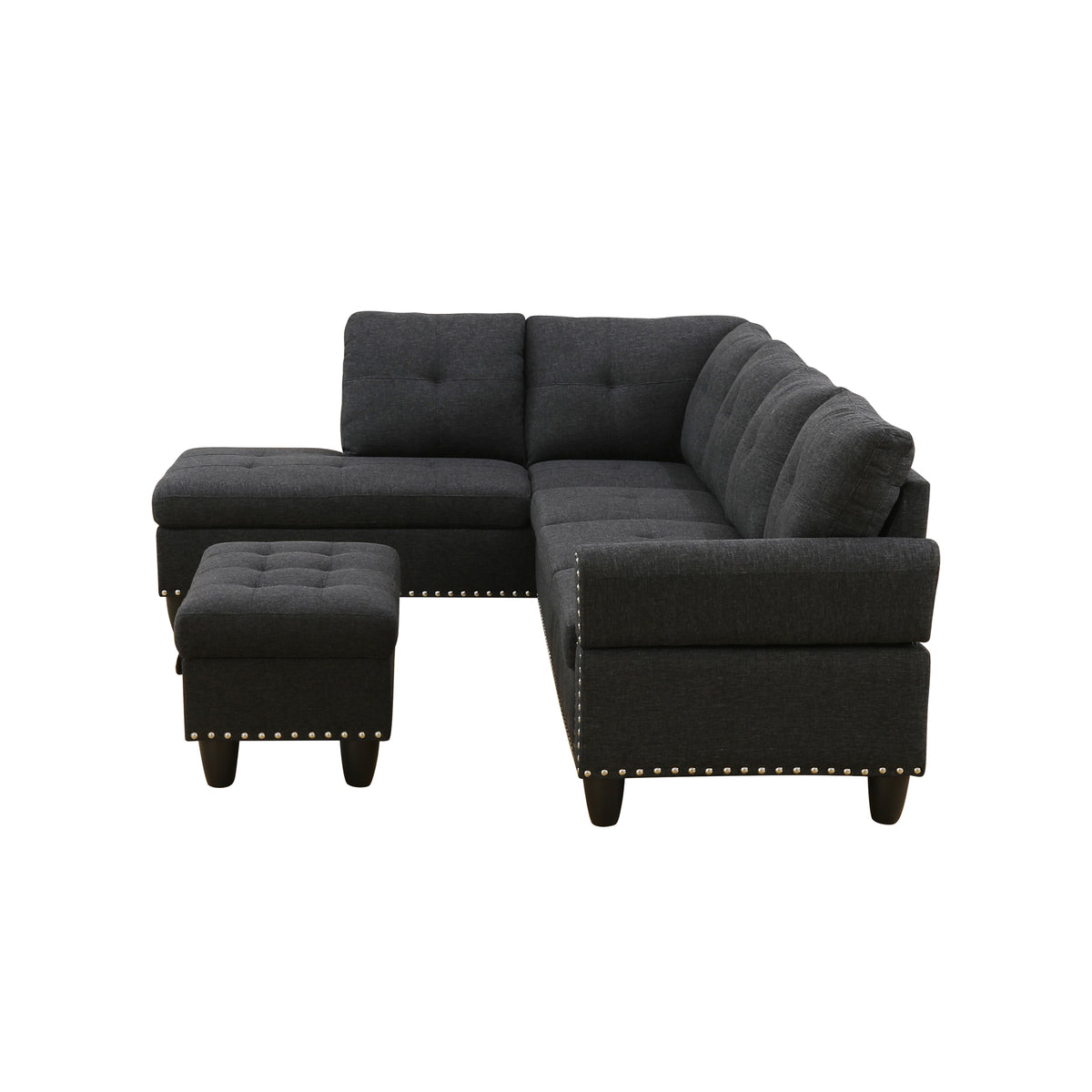Reversible L-Shaped Sectional Couch with Storage Ottoman, Tufted