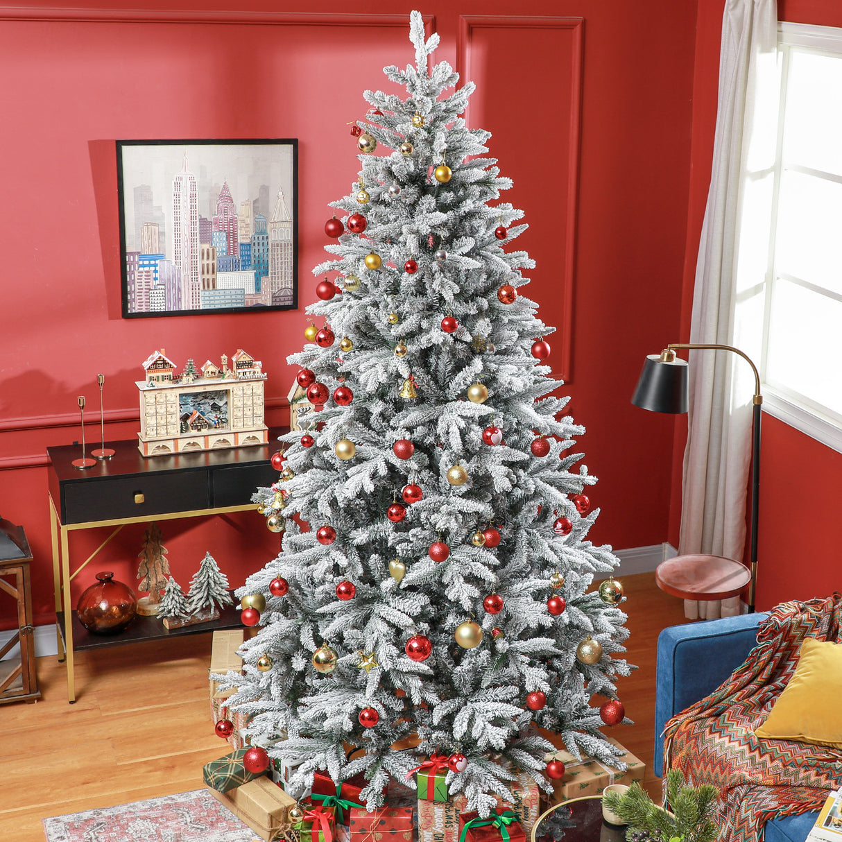 HOMCOM 8ft Snow Flocked Artificial Christmas Tree