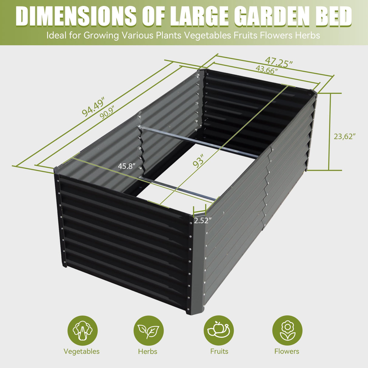 8x4x2 Ft Galvanized Raised Garden Bed