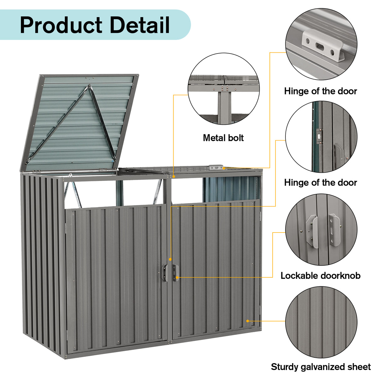Outdoor Metal Garbage Bin Shed for Two Trash Cans