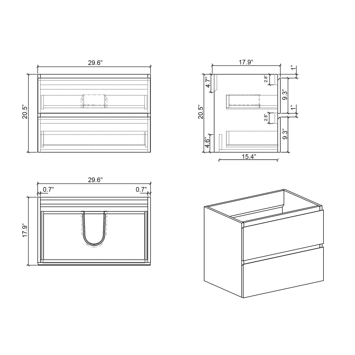 Alice 30W 118 Wall Mount Cabinet Without Basin
