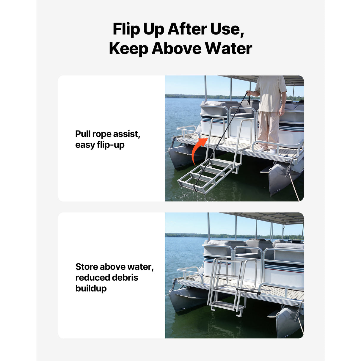 Flip-Up Dock Ladder, 4-Step, Heavy-Duty Aluminum Alloy Pontoon Boat Swim Ladder