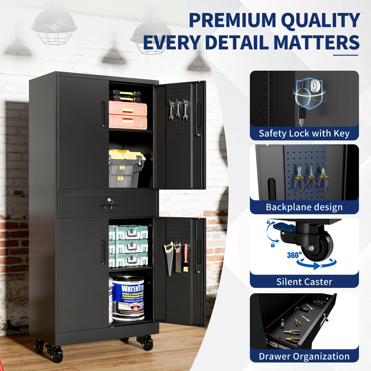 Metal Storage Cabinet with Drawer and Locking Doors