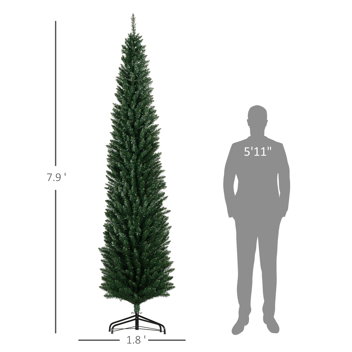 HOMCOM 8ft Tall Pencil Prelit Artificial Christmas Tree