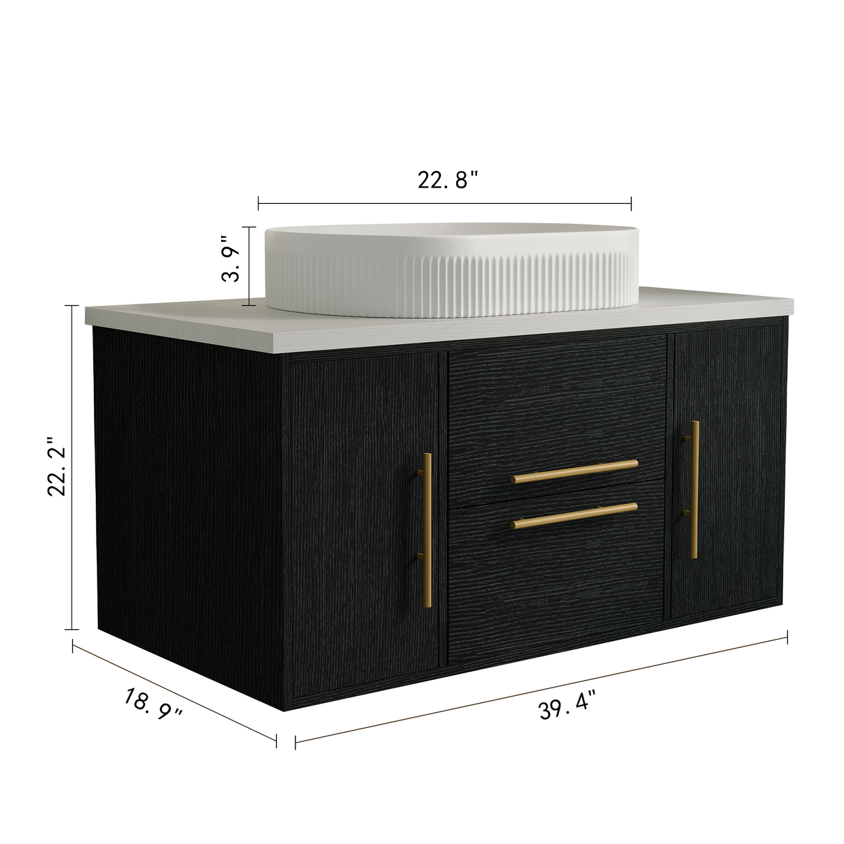 39.4 in Modern Floating Bathroom Vanity with Ceramic Sink