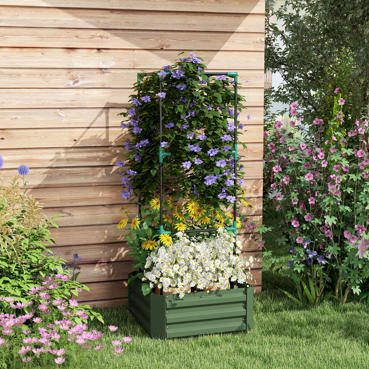 Outsunny 55" Tall Galvanized Raised Garden Bed with Trellis