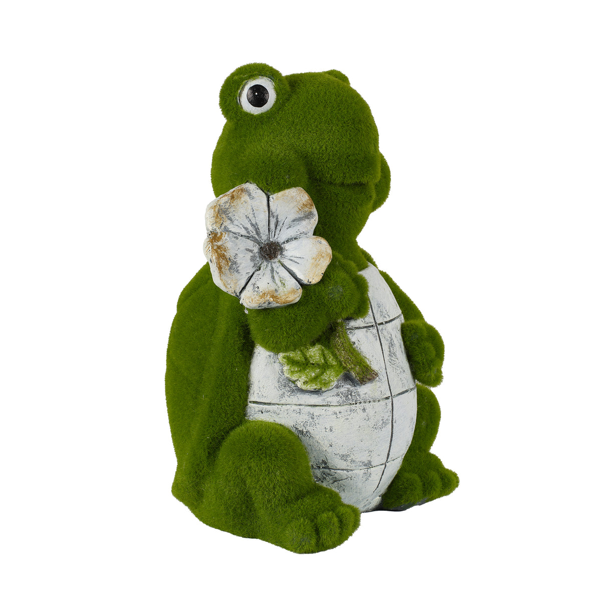 Flocked Turtle Garden Statue with Flocked Finish - Green