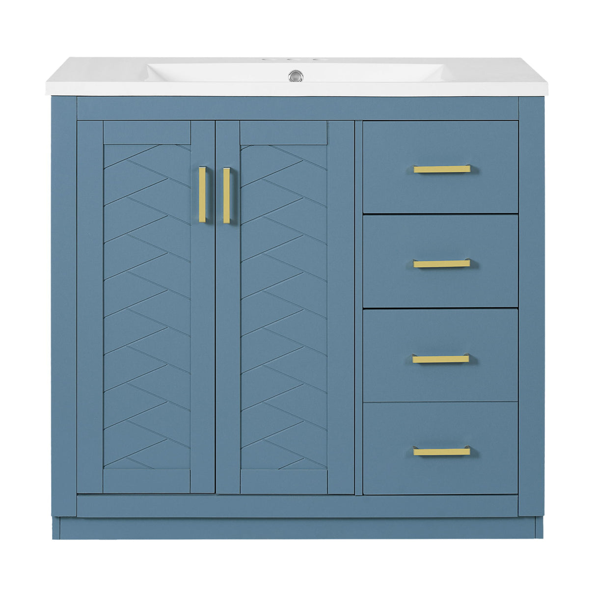 Bathroom Vanity With Sink, Storage Cabinet, Freestanding Set With 3 Drawers & Soft Closing Doors - Indigo