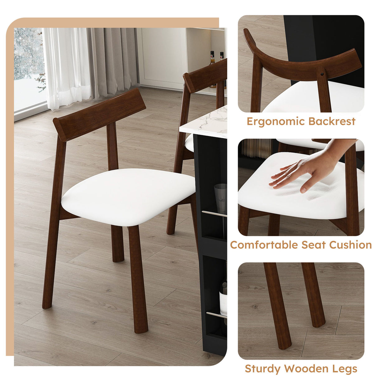 Retro Kitchen Island Set With Chairs, Extendable & Rotating Table, 4 Drawers & Door Cabinets