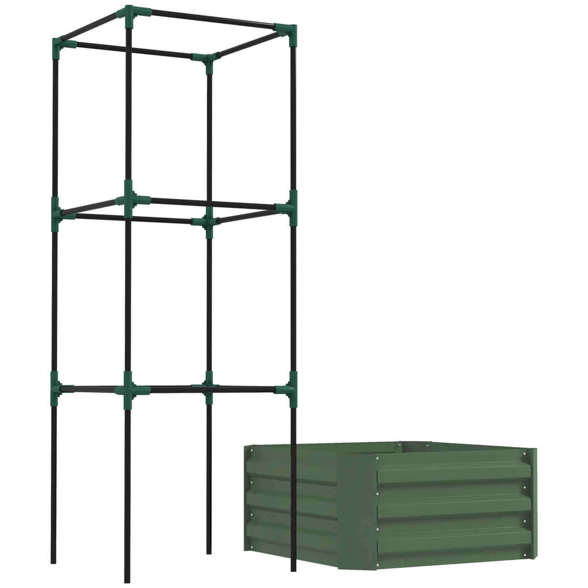 Outsunny 55" Tall Galvanized Raised Garden Bed with Trellis