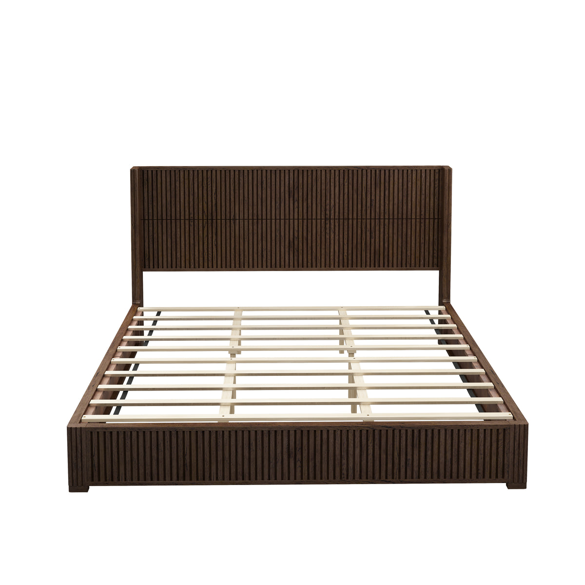 Solid Wood Platform Bed Frame with Headboard, King Size, Walnut