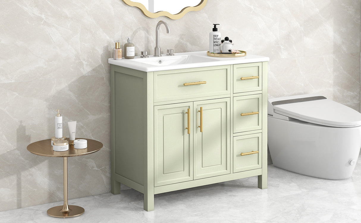 36" Bathroom Vanity with Sink Top, Cabinet with Two Doors and Three Drawers