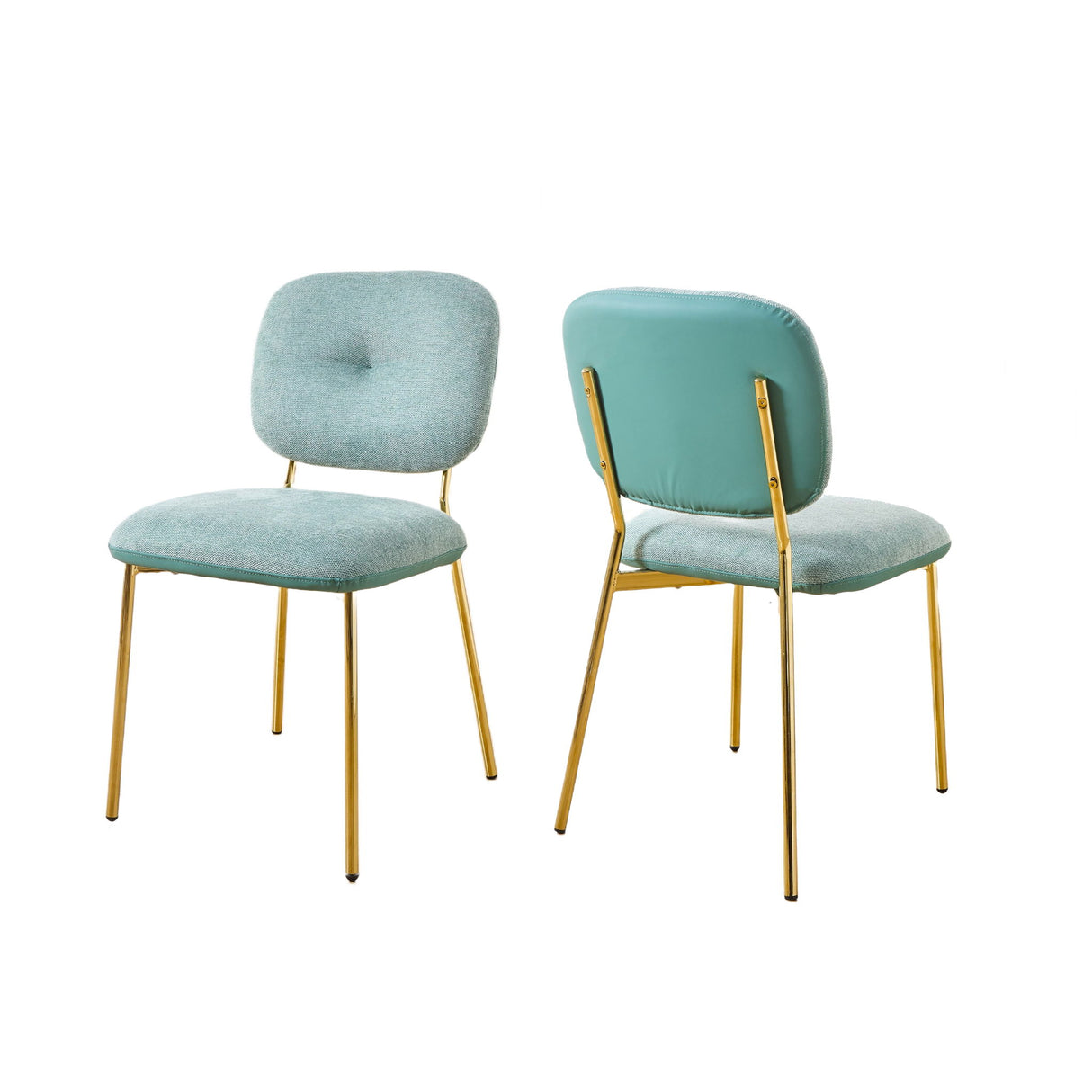 Modern 4 Person Dining Set With Bamboo & Table And Turquoise & Chairs Metal Legs, Space Saving Design - White