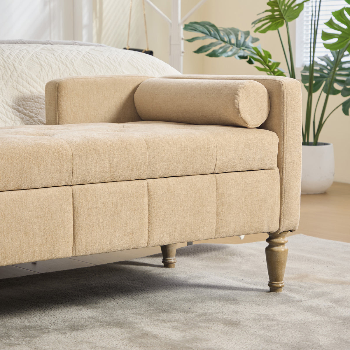 64.6"W Upholstered Chenille Flip-top Storage End of Bed Bench