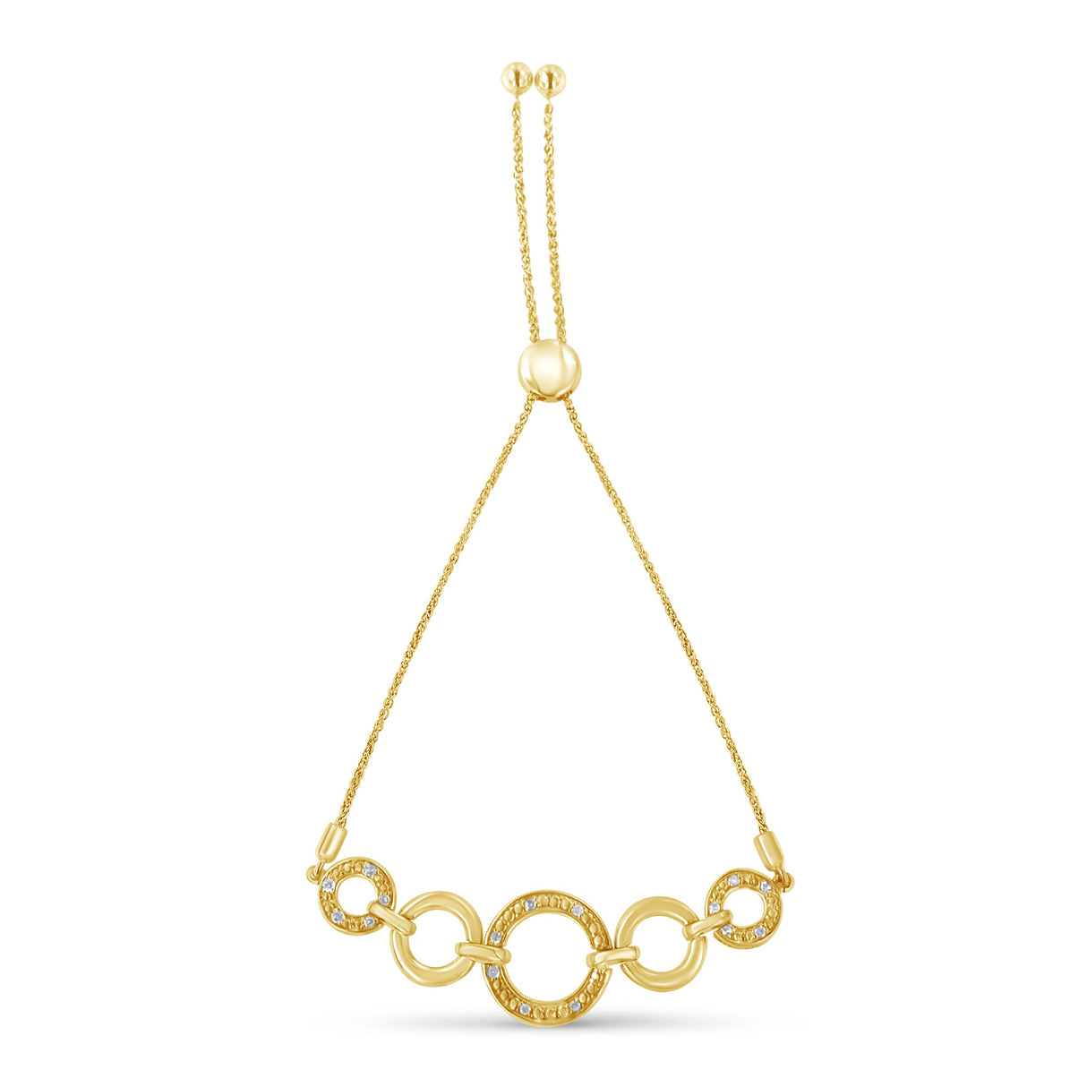 10K Yellow Gold over .925 Sterling Silver Diamond Accented Graduated Infinity Open Circle 6â€-9†Adjustable Bolo Bracelet