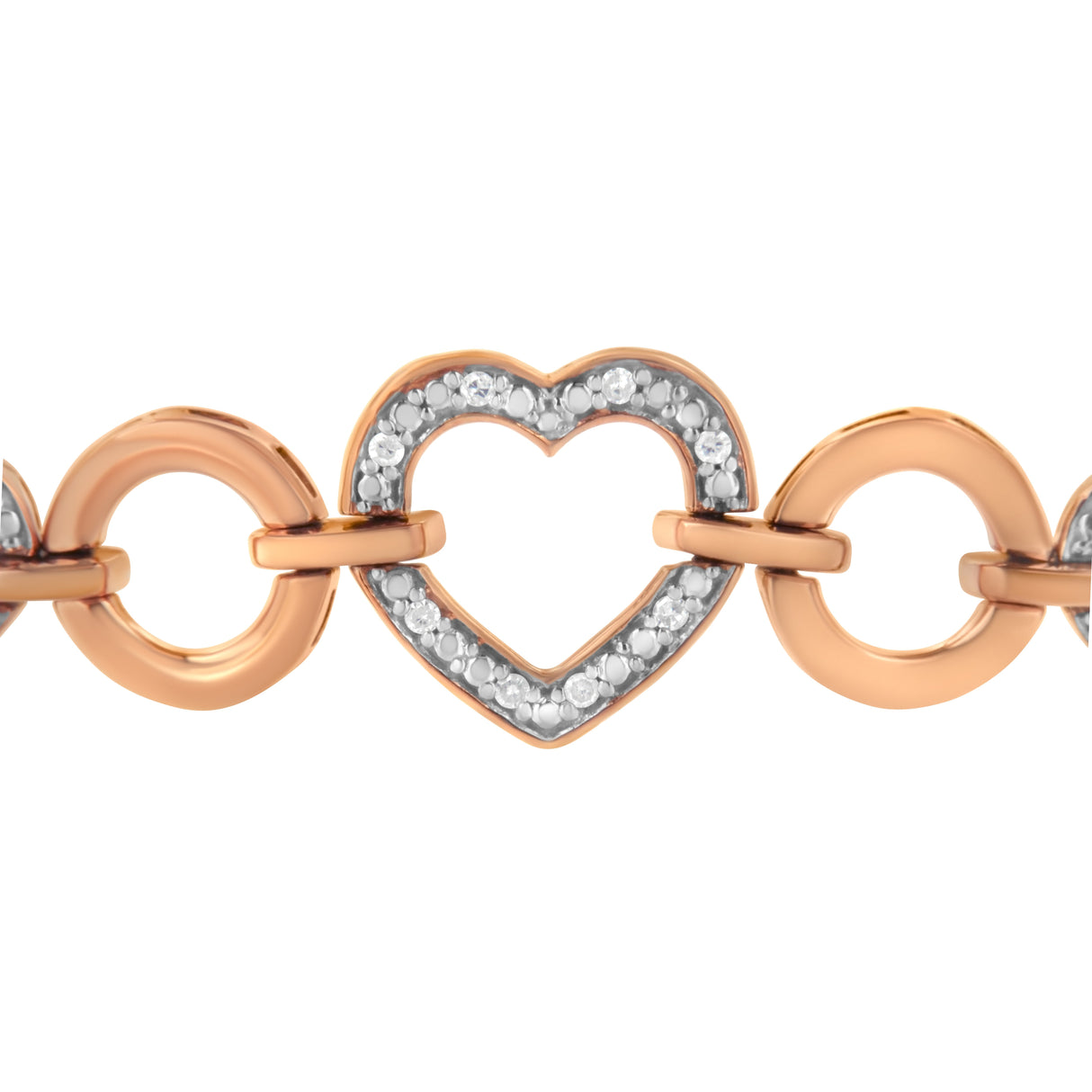 14K Rose Gold Plated .925 Sterling Silver Diamond Accent Circle and Heart Link Adjustable 6â€-10†Bolo Bracelet