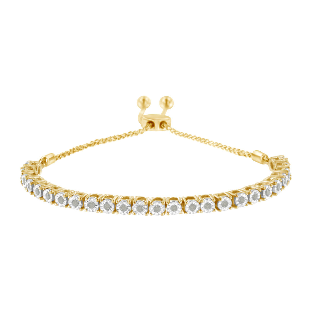 10K Yellow Gold over .925 Sterling Silver 1/4 Cttw Miracle-Set Diamond 4â€-10†Adjustable Bolo Tennis Bracelet (I-J Color, I3 Clarity)