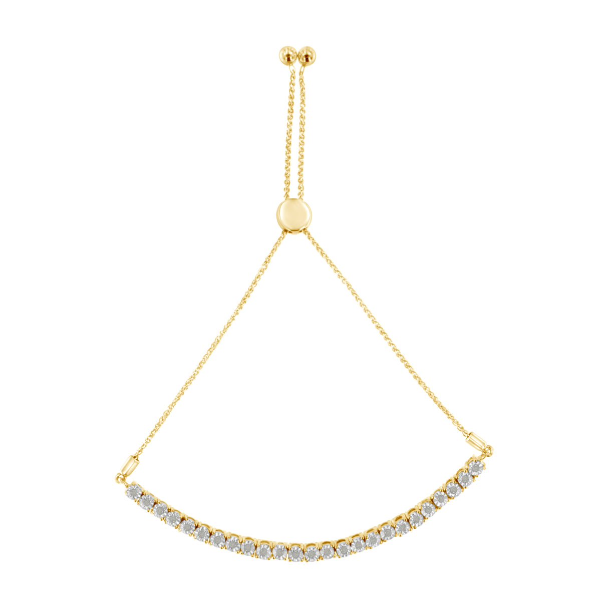 10K Yellow Gold over .925 Sterling Silver 1/4 Cttw Miracle-Set Diamond 4â€-10†Adjustable Bolo Tennis Bracelet (I-J Color, I3 Clarity)