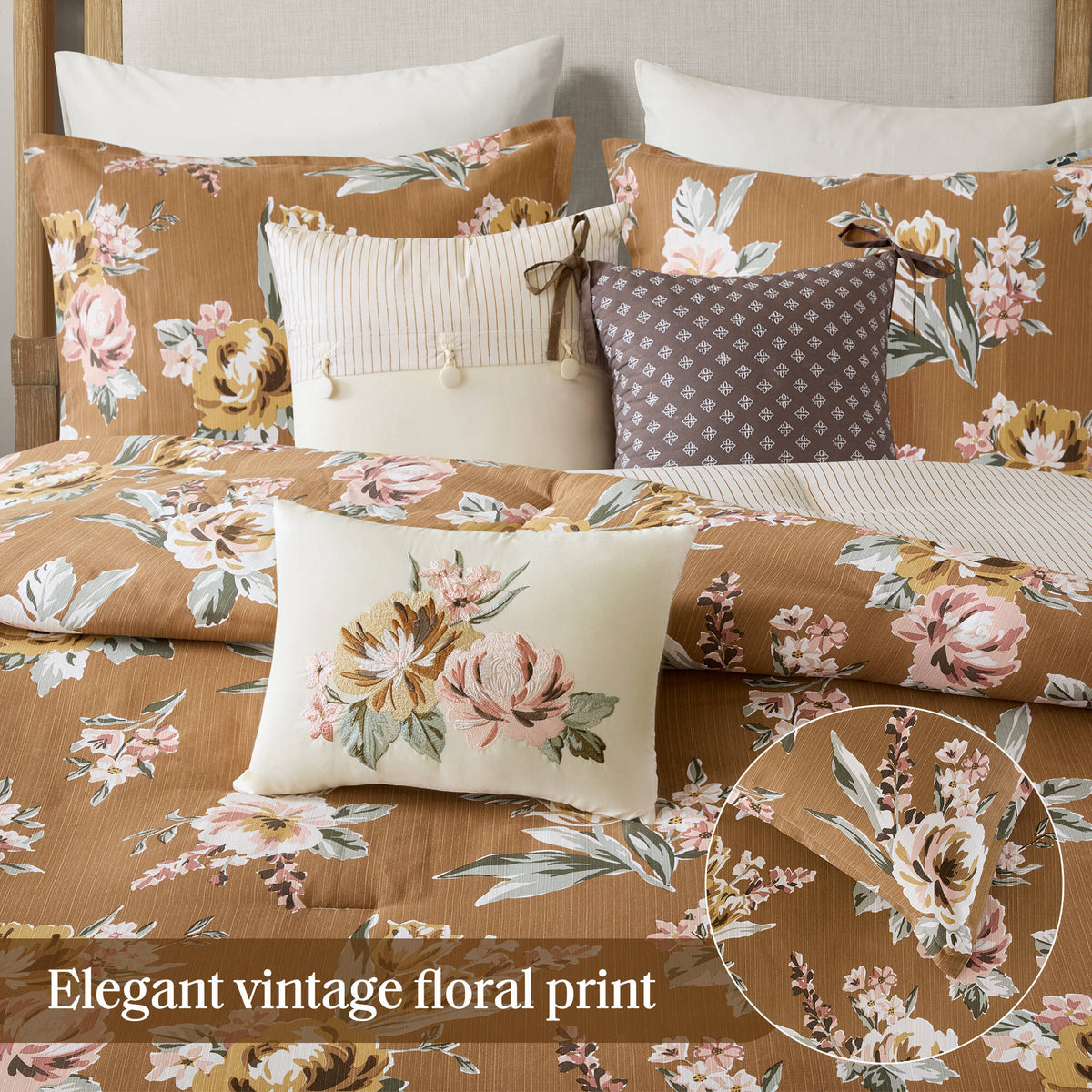 7-Piece King Vin Floral Comforter Set - Terracotta