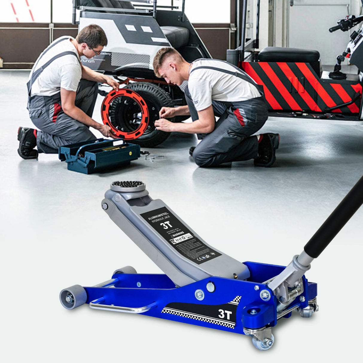 Hydraulic Trolley Floor Jack With Extra Saddle, Fits Suvs And Extended Height Trucks - Blue / Silver