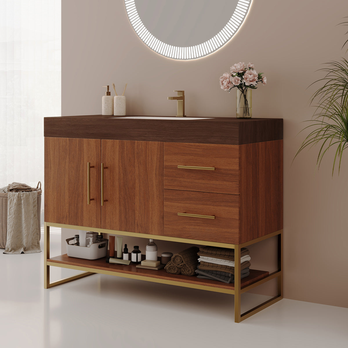 36" Modern Free-Standing Bathroom Vanity with Seamless Ceramic Sink
