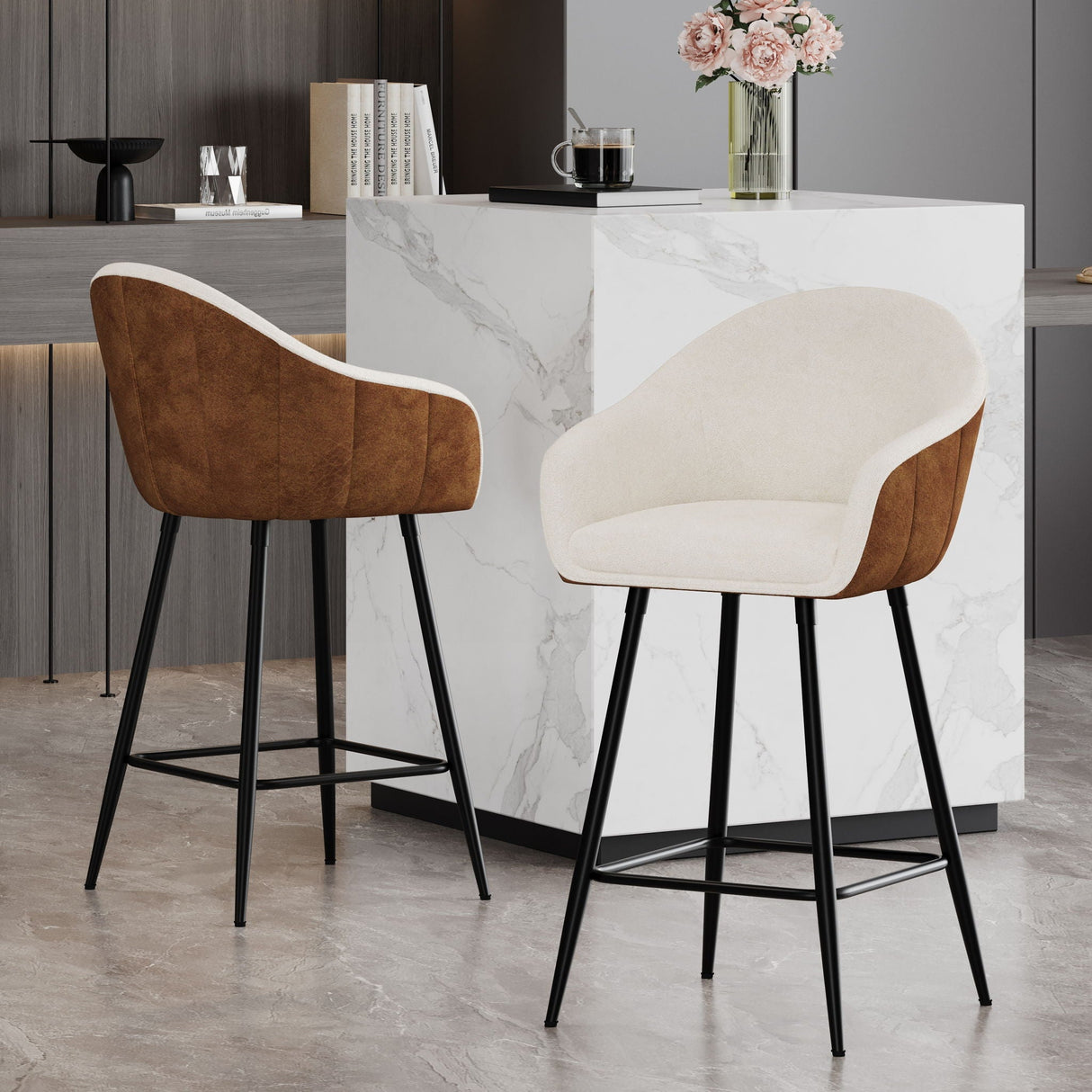 Modern Style Counter Height Bar Stools, With Comfortable Upholstery, Durable Metal Legs Ensure Stability - Brown - Best Buy Furniture