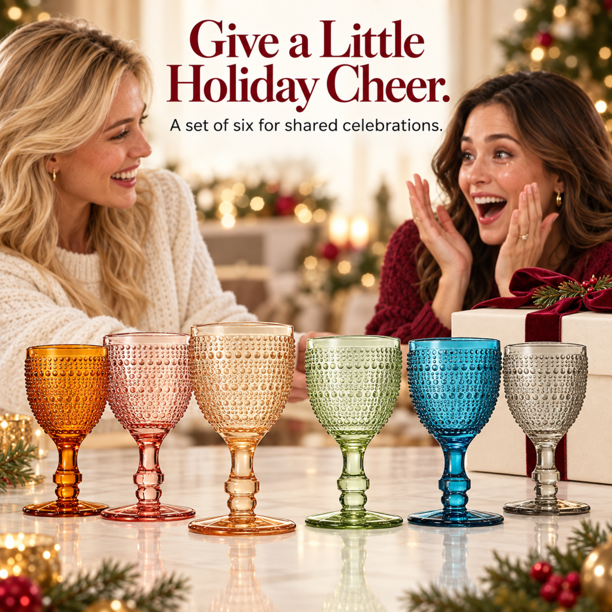 Tonal Hobnail Goblet, Stemmed Wine Glassware, Set of 6