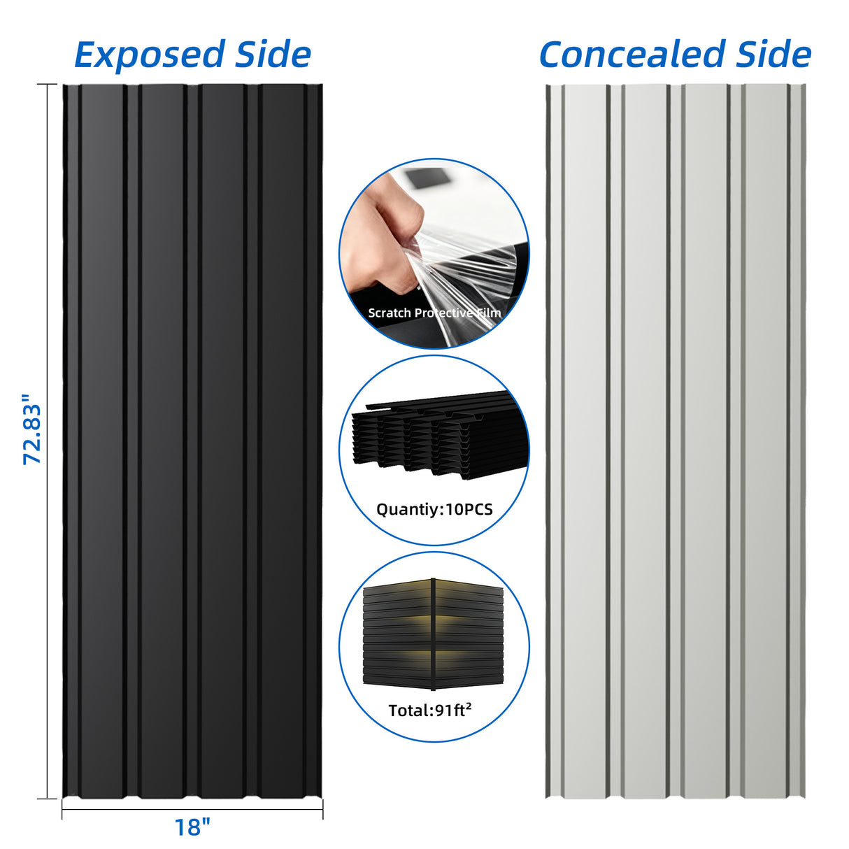 72.8IN Galvanized Metal Roof Panels - 10 PCS