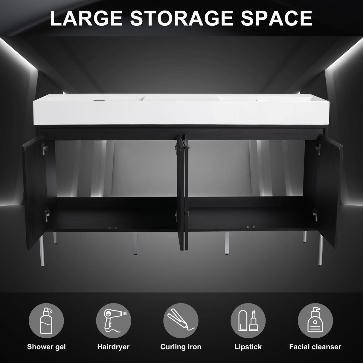 Freestanding Bathroom Vanity With Resin Sink And Storage Cabinet