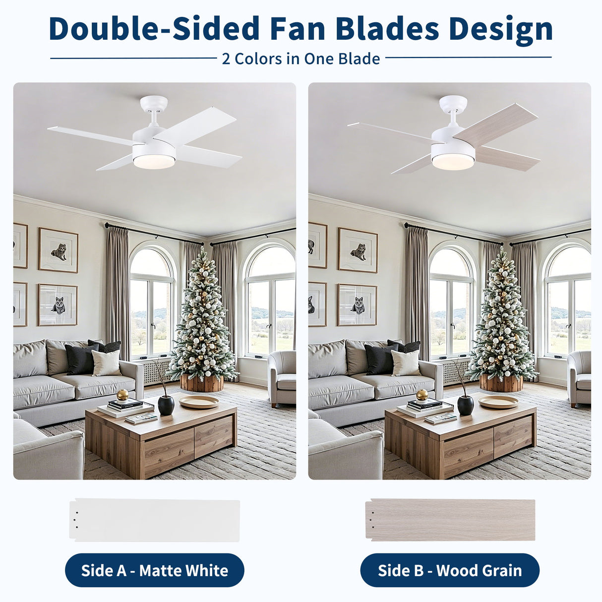 Ceiling Fan With Remote Control, Reversible DC Motor, 6 Speeds, 3 Dimmable LED, Quiet Timer For Indoor - White