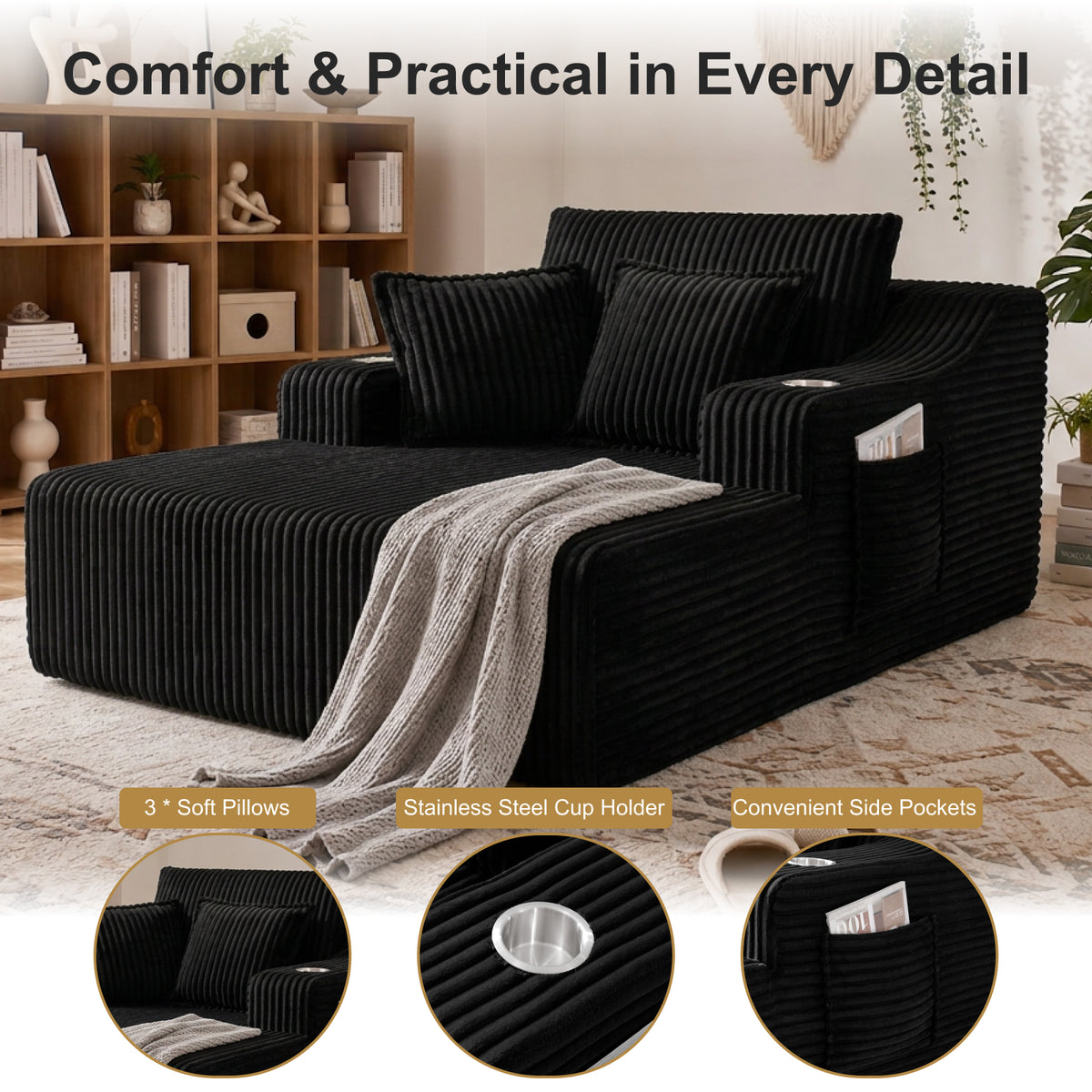 Oversized Chaise Lounge Chair Indoor - 67" Sleeper Sofa Bed