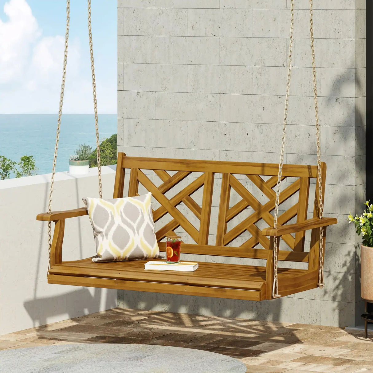 Alejandro - Acacia Wood Porch Swing With Slat Panel Seating - Best Buy Furniture