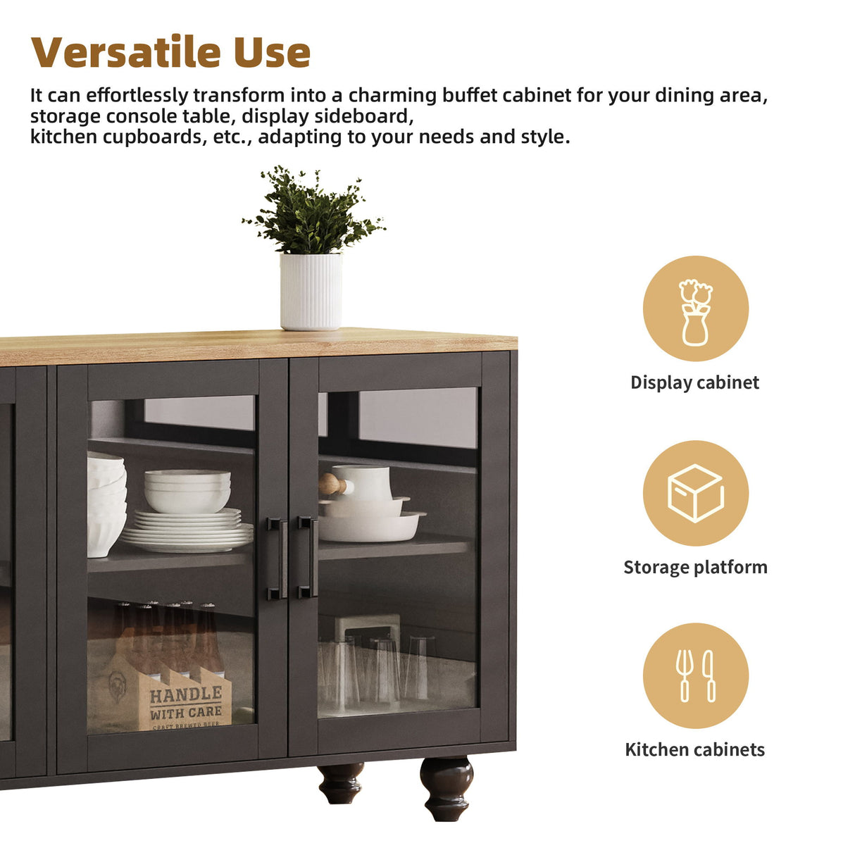 Farmhouse TV Stand With Solid Wood Gourd Shaped Legs For TVs Up To 70"