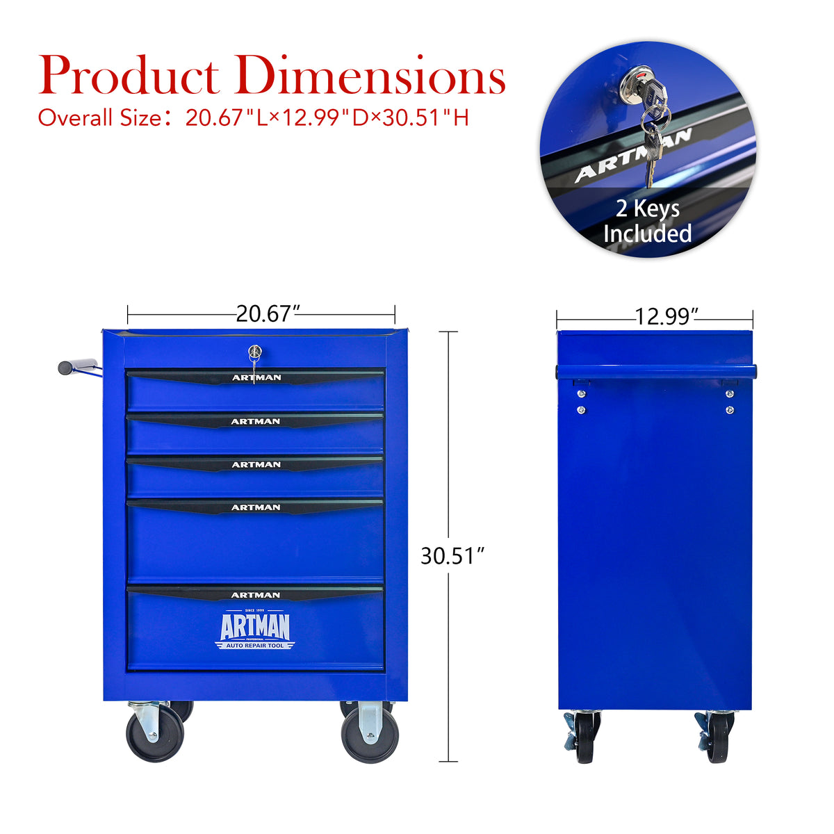 5-Drawer Rolling Metal Tool Chest - Purple