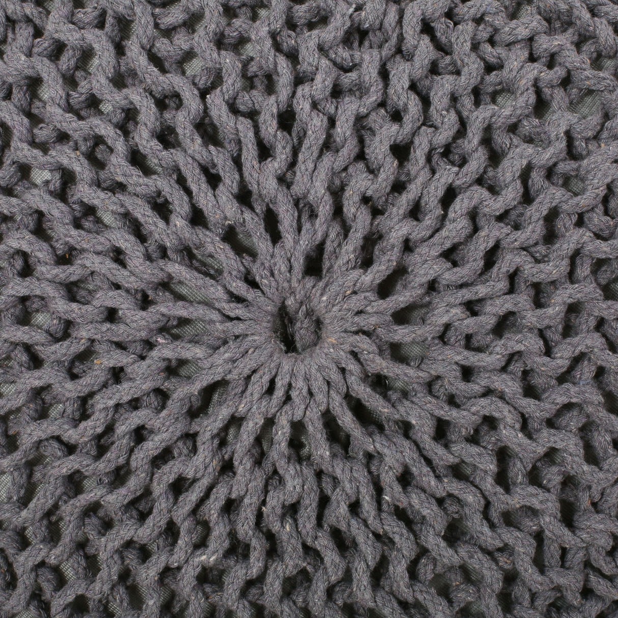 Hazel - Modern Knitted Cotton Yarn Round Pouf With Eco Friendly Pet Fibers - Dark Gray