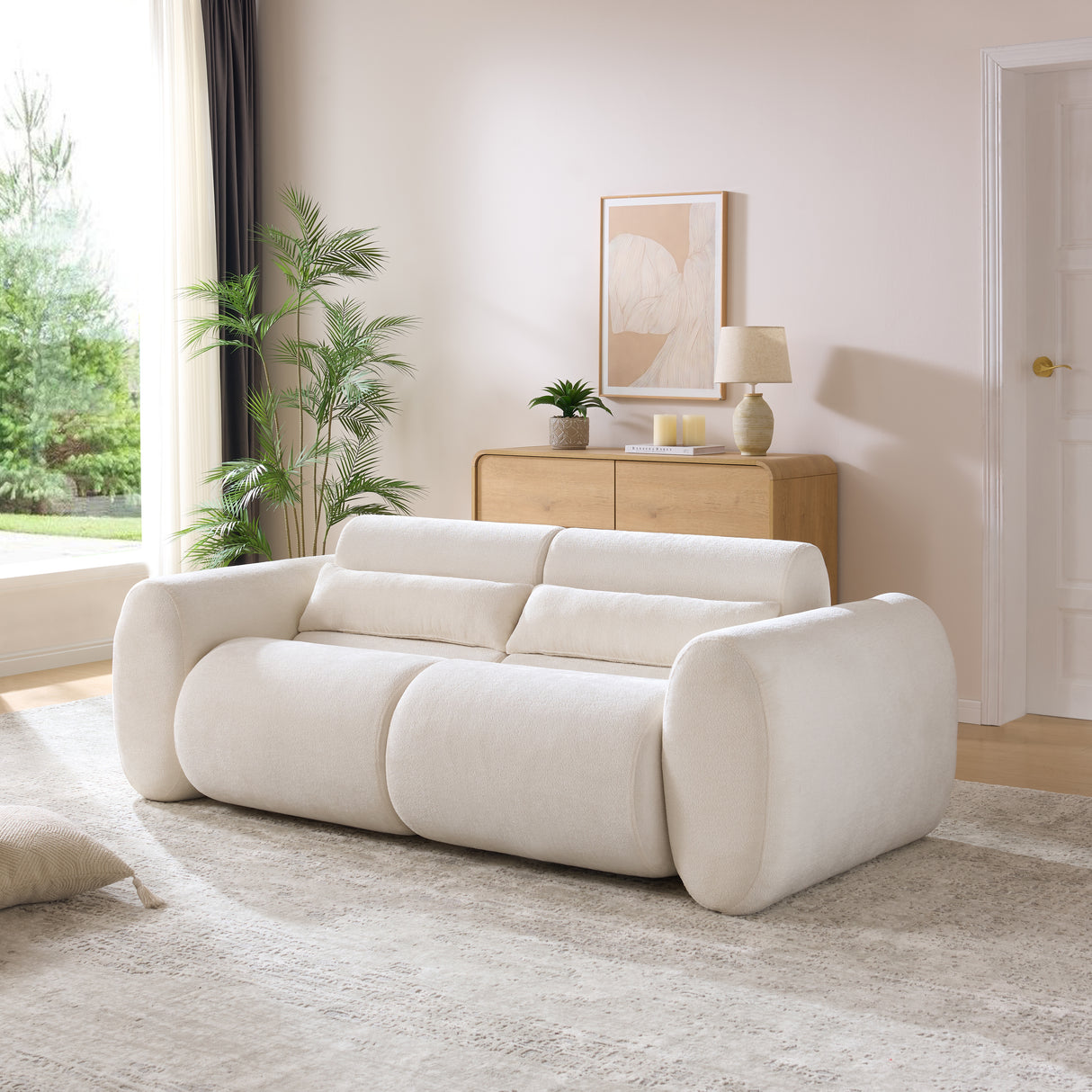 79 in. Round Arm Cloud Curved 3 Seater Modern Upholstered Chenille Sofa, Snow