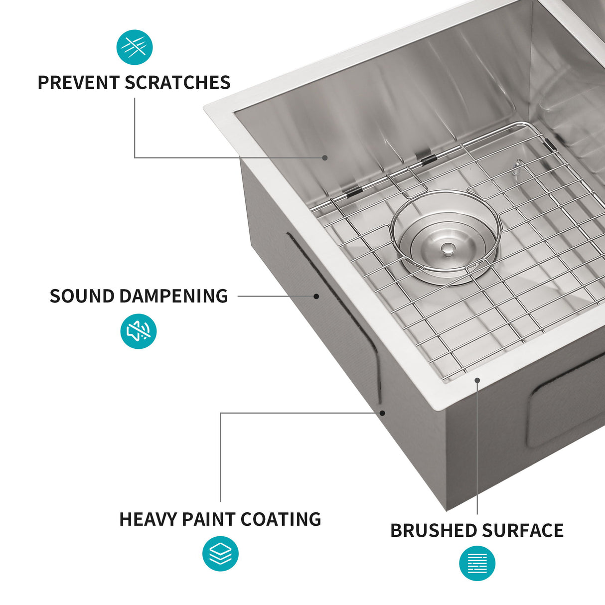 16 Gauge Undermount Double Bowl Kitchen Sink With 9" Deep Bowls - Brushed Nickel