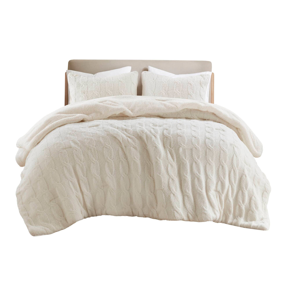 Twin Cable Knit Chenille Comforter Set with Sham - Ivory