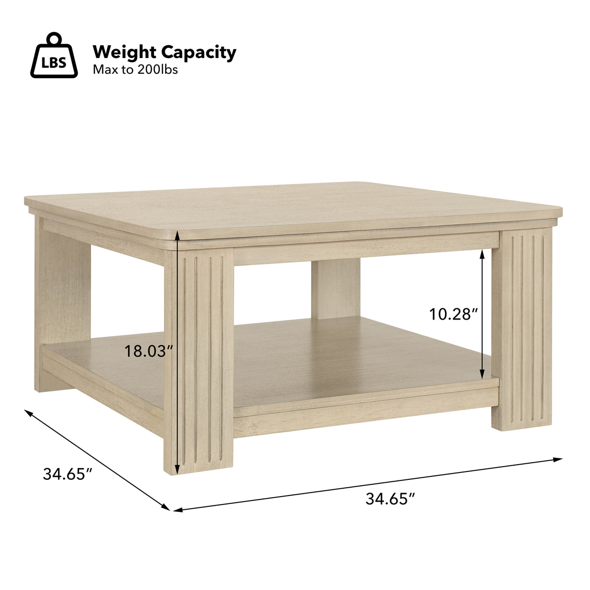 Square Coffee Table with 2-Tier Storage Shelf