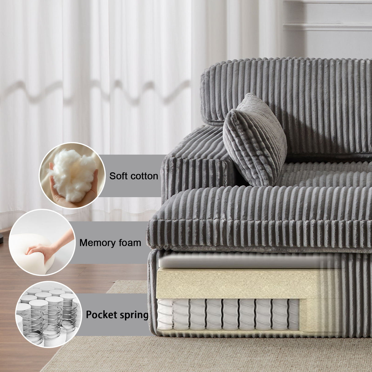Double Chaise Lounge Chair, Oversized Upholstered Sleeper Cloud Couch