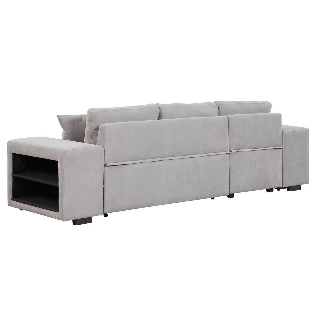 Modern L-Shape 3 Seat Reversible Sectional Couch, Pull Out Sleeper Sofa With Storage Chaise And 2 Stools For Living Room Furniture Set