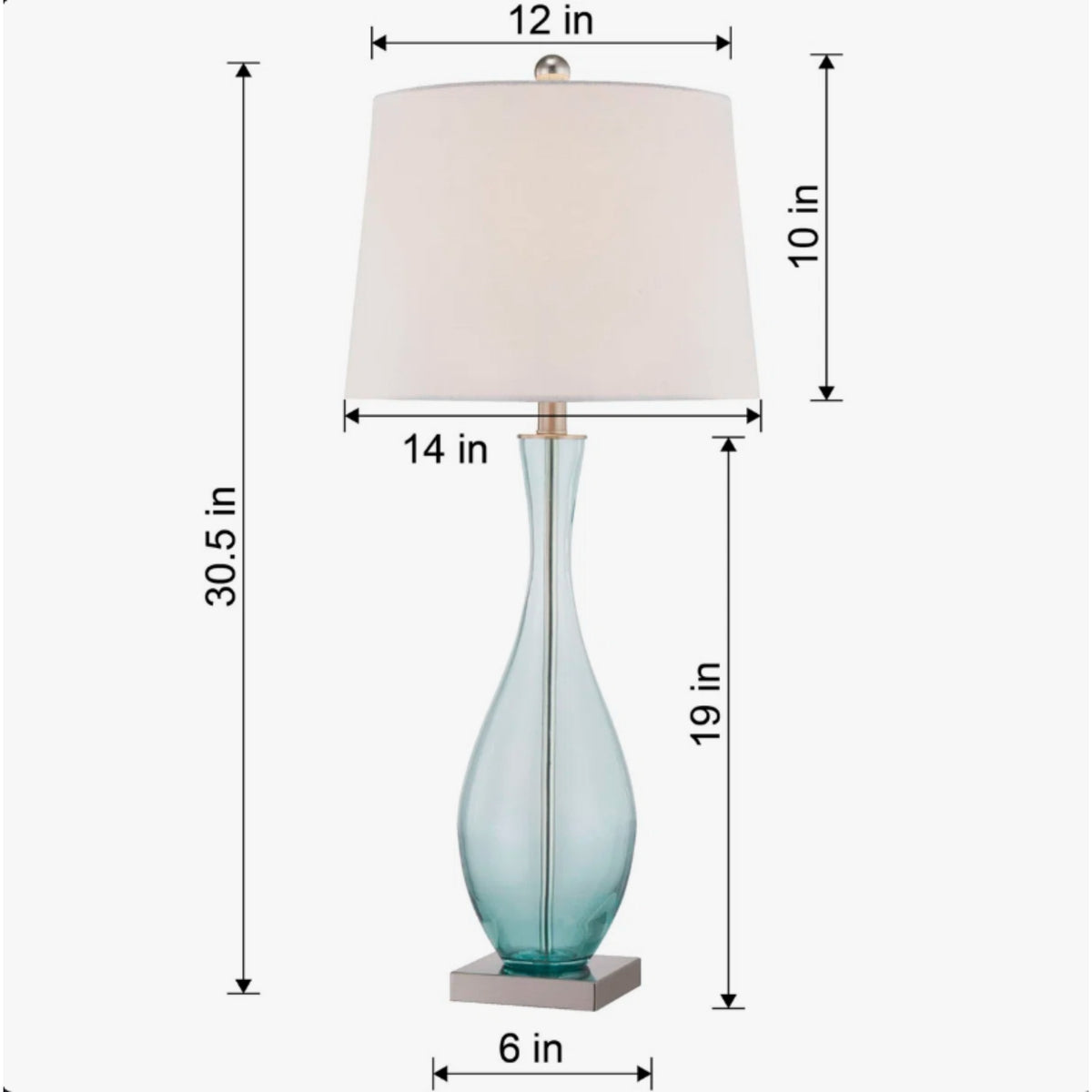 30-Inch Glass Table Lamps Set of 2, 3-Way Dimmable with USB Charging, Blue
