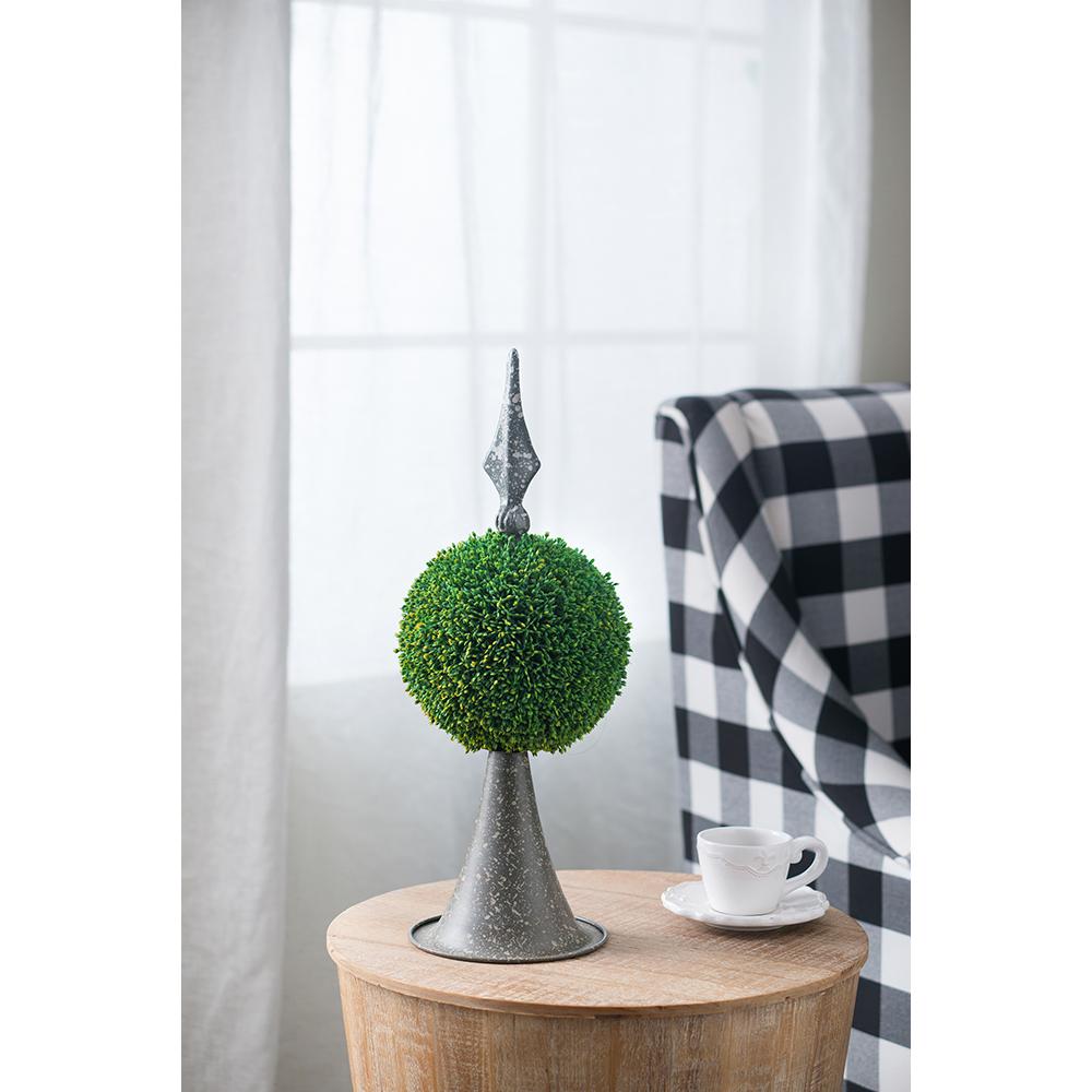 7x7x17" Faux Boxwood Topiary Sphere on Metal Spire