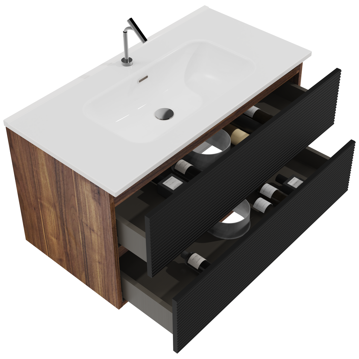 Gloria 36-Inch Wall-Mounted Bathroom Vanity, Black and Walnut