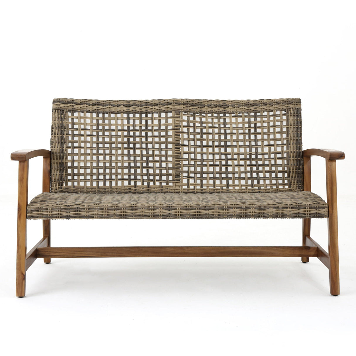 Outdoor Rattan Loveseat With Wooden Legs - Brown - Best Buy Furniture