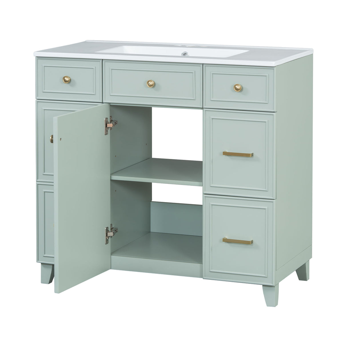 Bathroom Vanity With Ceramic Sink, Soft Close Doors, Adjustable Shelves